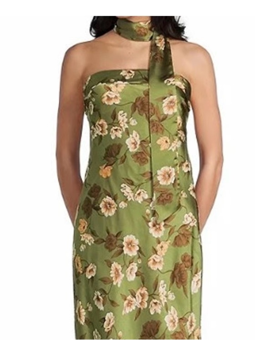 Strapless Green Floral Maxi Dress